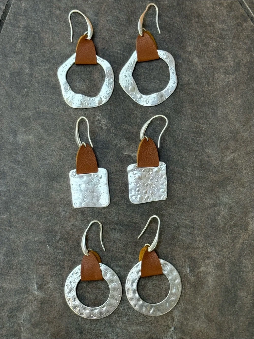 Handcrafted Silver-Tone and Brown Leather Drop Earrings - women jewelry